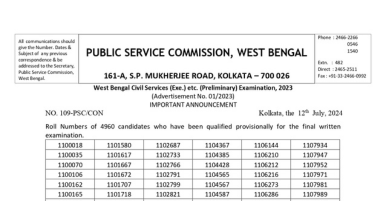 The results for the West Bengal Civil Services (Preliminary) Examination 2023